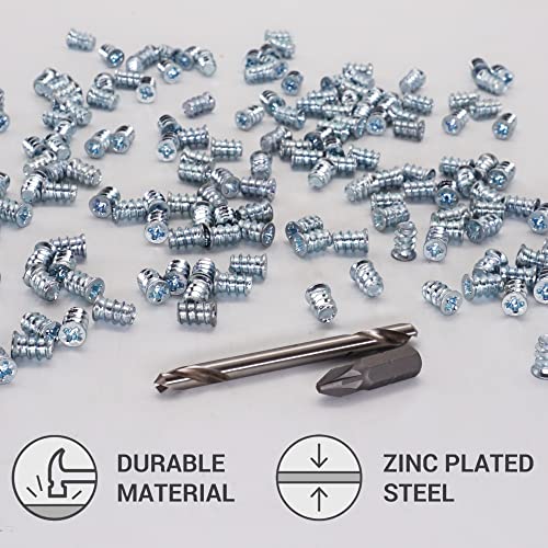 SKIR'CO (200 pcs) Zinc Plated Euro Screws 5.8 x 9 mm, Drawer Runner Screws, Flat Countersunk Head (Drill Bit Included) - Image 3