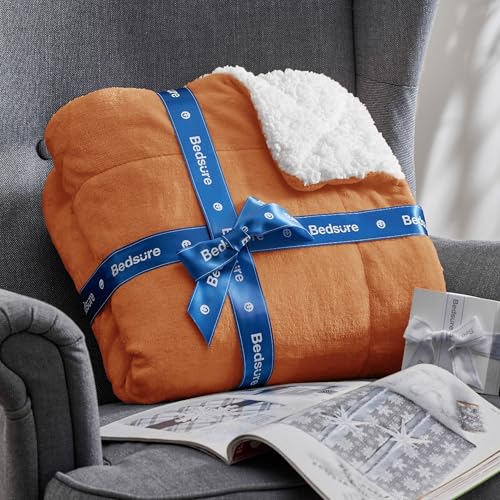 Image of Bedsure GentleSoft Sherpa Fleece Blankets King Size for Bed, Non-Heated, Thick and Warm Throw for Women and Men, Soft Fuzzy Plush King Blanket for Winter, Burnt Orange, 108x90 Inches