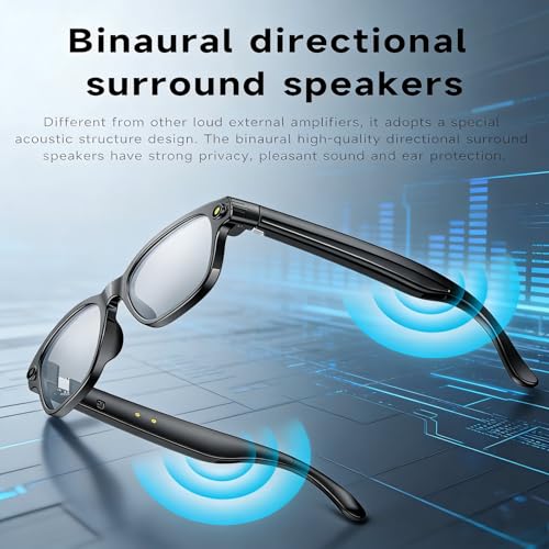 AI Brillen - Bluetooth Smart Glasses mit HD 8MP Kamera, 270mAh, 1200P Videoaufnahme, Bluetooth 5.4, Echtzeit-KI-Übersetzung & Objekterkennung, Blau licht, Zwei Mikrofone für Anrufe, Aufnahmen