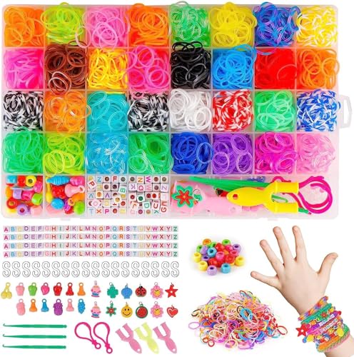 32 Colors Loom Bands Bracelet Making Kit 2500+ Rubber Bands Letter & Beads Loom Board Crochet Hooks Slingshots &S-Buckles DIY Jewelry & Complete Craft Set of Bracelet Kit