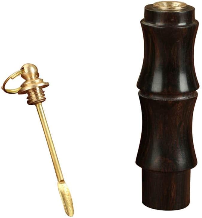 Snuff Bottle Metal Spoon Ebony Portable Fragrance Toothpick Case Container Wood Ornament Pendant Features Arts and Crafts (Ebony)