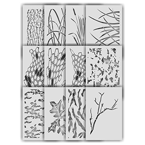 Redleg Camo 12 Piece Stencil kit Multicamo Tiger Digital OCP HEX Camouflage bark Leaf Grass