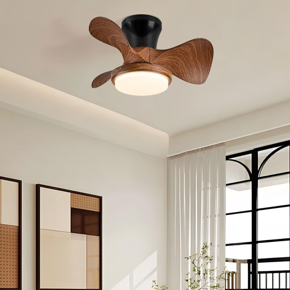 Nowoczesny niskoprofilowy wentylator sufitowy 55 cm ze światłem, ściemniana dioda LED 30 W, cicha, 3-ostrzowa konstrukcja, 6-biegowy pilot zdalnego sterowania, odwracalny do sypialni dziecięcej i