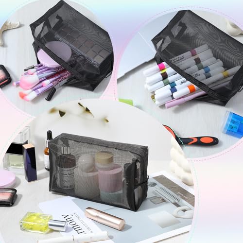 10 Pieces Mesh Makeup Bag, Portable Mesh Cosmetic Bag, Black Zipper Pouch, Breathable Travel Toiletry Bags for Home Offices Travel Accessories Organizer3