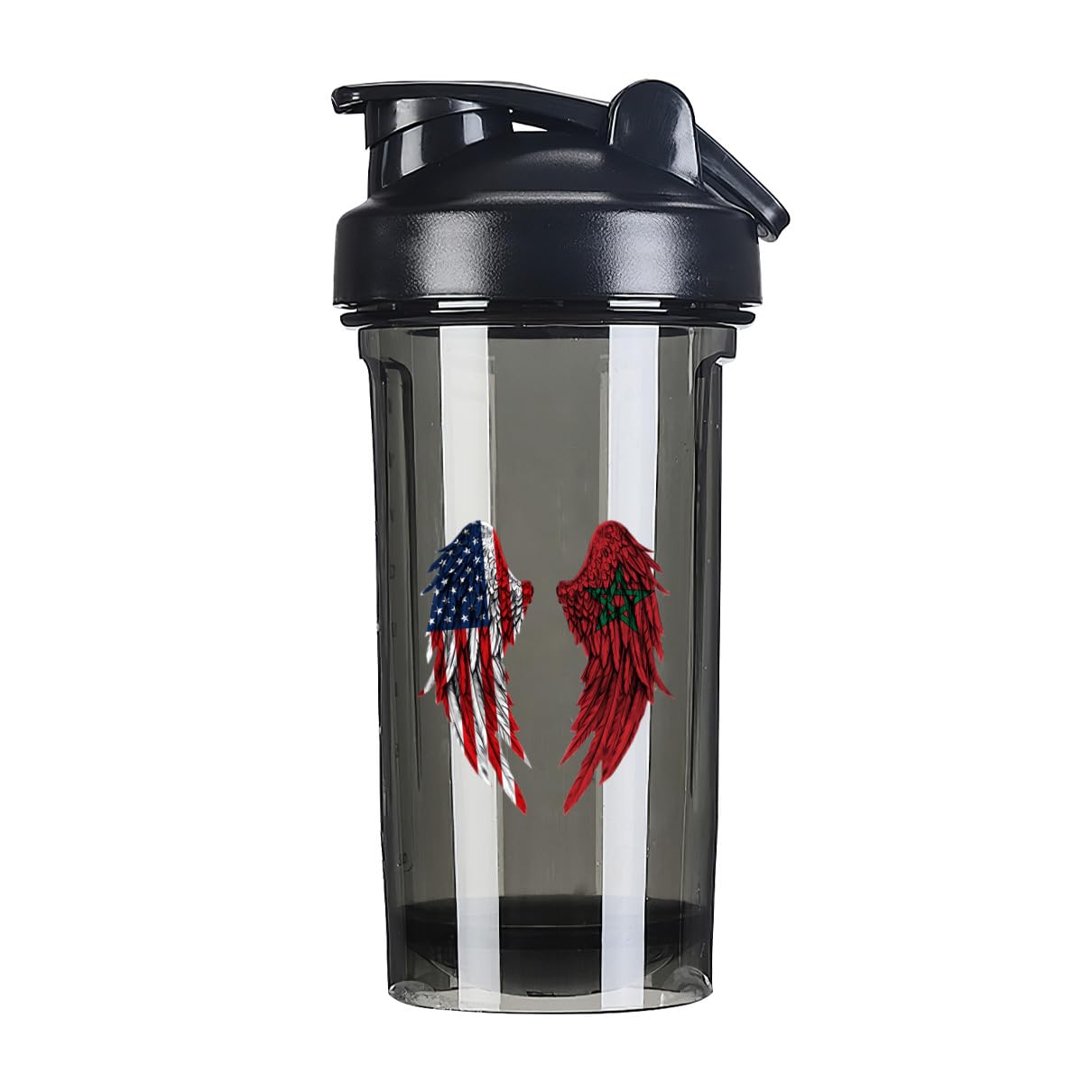 Wings America and Moroccan Flag 18 Ounce Shaker Cup,Fashion Theme Pattern Shaker Bottle Leak-proof Workout Shake Bottles 500ML/18 oz Perfect for Pre Workout