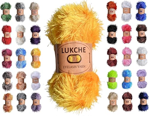 Image of Eyelash Fun Fur Yarn Premium 100% Polyester 164 Yds (150 Mt), 3.53 Oz (100 Gr) Colorful Crochet Yarn Dıy Hand Knitting. (Yellow, 1 Skein)