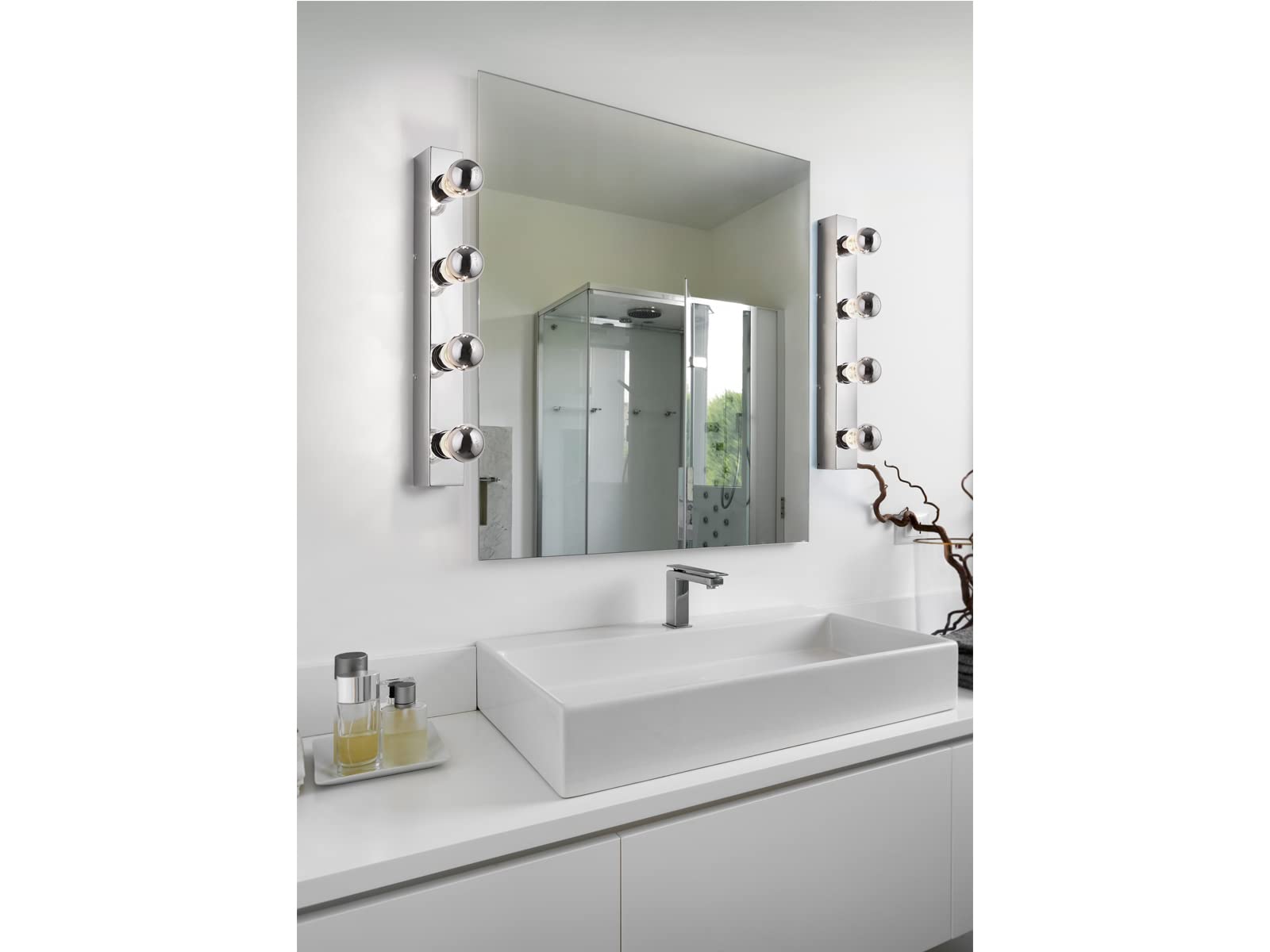 LED Retro Badezimmer Wandleuchte in Silber Chrom, Breite 55cm