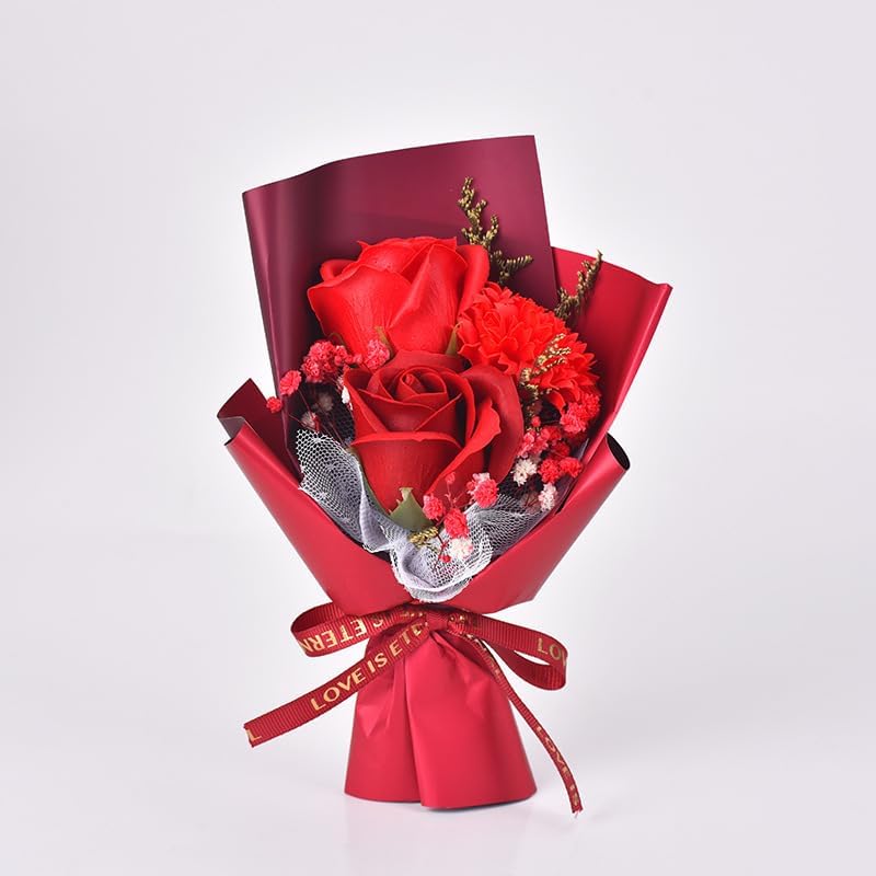 ソープフラワー ギフト枯れない造花 母の日のプレゼント人気 カーネーション バラ花束 3輪 H20cm ミニローズブーケ バレンタインデー プレゼント 石鹸花flower いい匂い 誕生日 結婚お祝い 送別会 退職感謝 お礼 昇進 転居 お見舞い 贈り物 送別品 (バーガンディ)