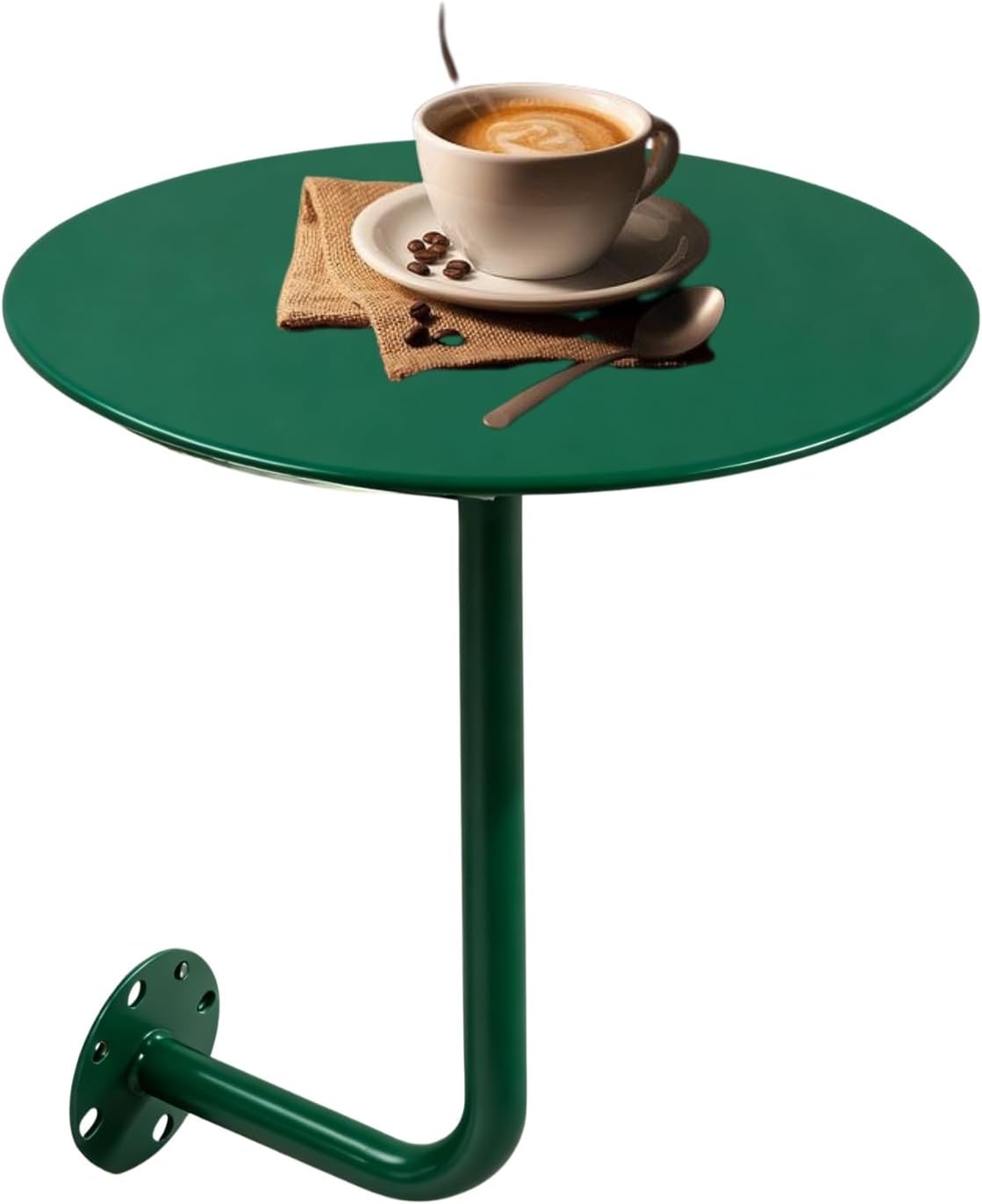 Wall-Mounted Round Bar Table, Small Iron Base Cocktail Table for Coffee Shops Bars and Wall Mounted Spaces, Modern Floating Drink Table, Metal Side Table(Green,35cm/13.7in)