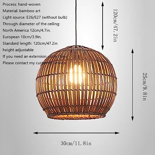 Lampe suspendue rétro en bambou tressé E27 d'un diamètre de 30 cm - 3