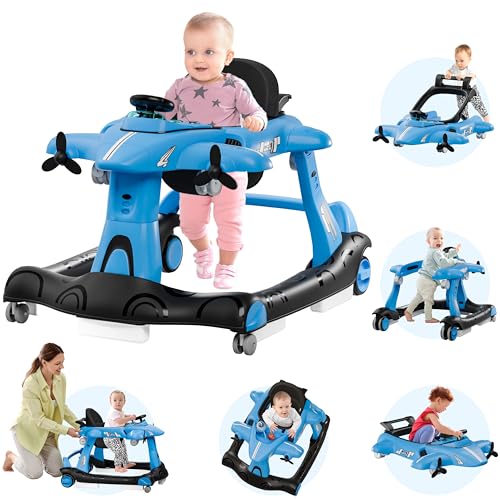 Xilingol 6-in-1 Baby Walker with Adjustable Speed Wheels, Adjustable Height Activity Walker with Padded Seat, Foldable Walker for Babies 6-12 Months, Toddler Push Walker for Boy & Girl 12-18 Months