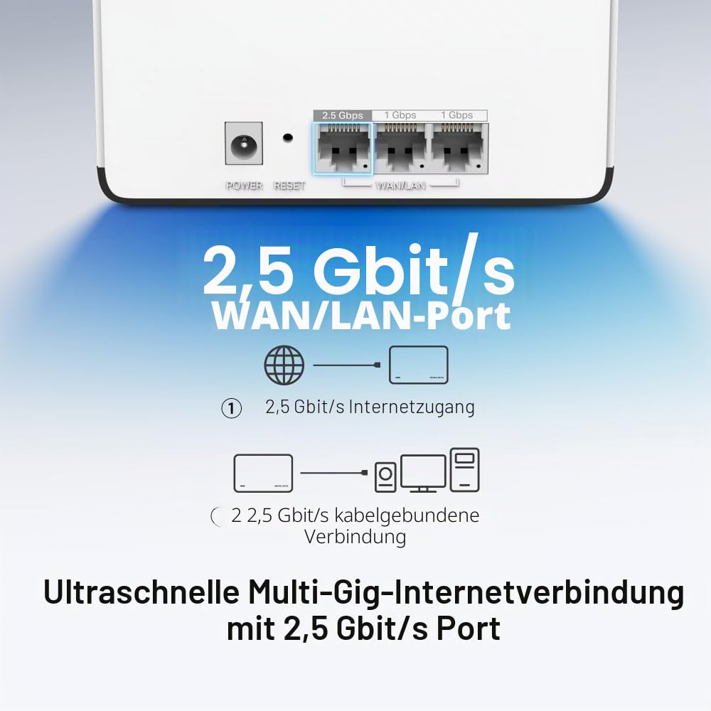 Mercusys Halo H85X Mesh WLAN Set (3er-Pack), Wi-Fi 6 AX3000 Dualband-Router & Repeater, 1 × 2.5G-Port + 2 × Gigabit-Port pro Einheit, WPA3, Kindersicherung, empfohlen für Häuser mit 5–6 Schlafzimmern
