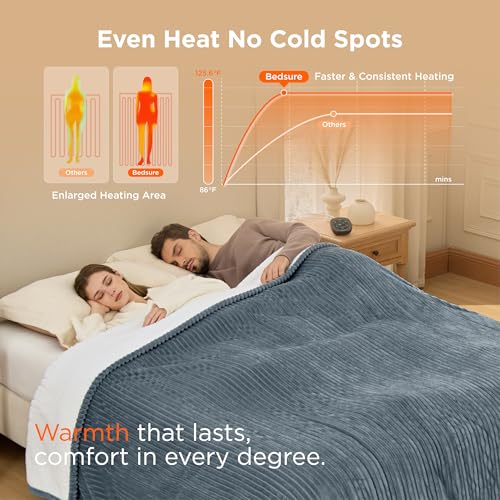 Image of Bedsure GentleSoft Electric Blanket Queen Size - Soft Ribbed Flannel Heated Blanket with Dual Control, Heating with 10 Heat Settings & 10 Time Settings, 8 hrs Timer Auto Shut Off (84x90 inches, Grey)