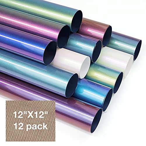 HTVRONT Chameleon HTV Heat Transfer Vinyl Bundle 12 Packs 12 x12  Iron On Vinyl for T-Shirt 11 Assorted Chameleon Gradient Change Color PU HTV Sheet for Cricut, Silhouette Cameo