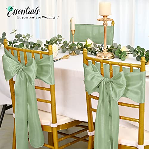 Pesonlook 120 PCS Sage Green Satin Chair Sashes Bows Satin Chair Sashes Universal Chair Cover for Wedding Reception Restaurant Event Decoration Banquet,Party,Hotel Event Decorations (7 x 108 inch) - Thumbnail 7