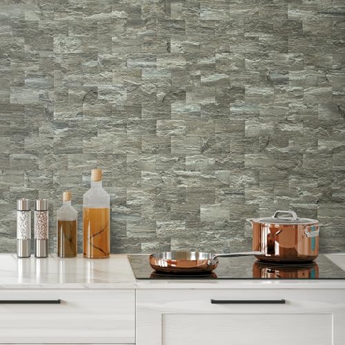 DICOFUN 10-Sheet Apache Brown Rock Thick PVC Peel and Stick Backsplash Wall Tiles, 12"x12" Self Adhesive Subway Tile for Kitchen and Bathroom Backsplash by DICOFUN - Image 2