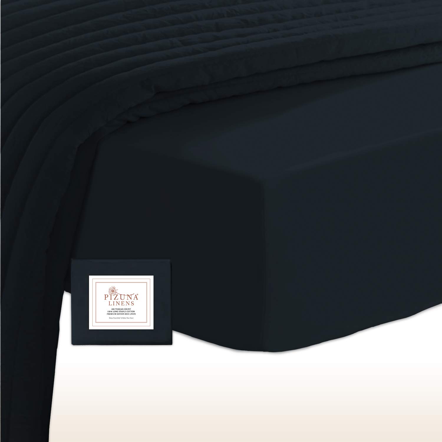 Pizuna 100% Cotton Fitted Sheets King Size Black, 400 Thread Count Long Staple Cotton King Size Fitted Sheet 160x200 cm, Sateen Weave 40 cm Deep Fitted King Size Sheet 1 PC