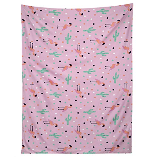 Image of Society6 Society 6Doodle by Meg Flamingo and Cactus Tapestry, 60 in x 80 in, Multi