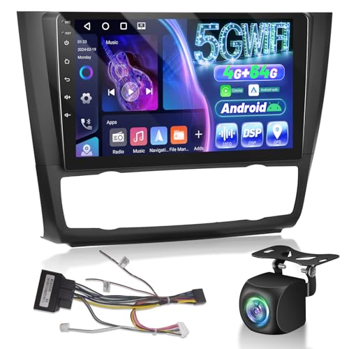 EKAT Android Car Stereo for BMW 1 Series E87 E81 E82 E88 2008-2012 (Auto A/C) - 4+64G Wireless Carplay & Android Auto - 9 Inch Touch Screen Radio with 32 EQ DSP WiFi GPS + AHD Backup Camera & MIC