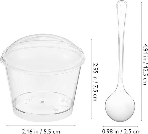 Miniatura 2 de UPKOCH Paquete de 50 tazas de postre con tapa y cuchara, tazas de parfait transparente de 5 onzas con cucharas, tazas redondas de aperitivo con