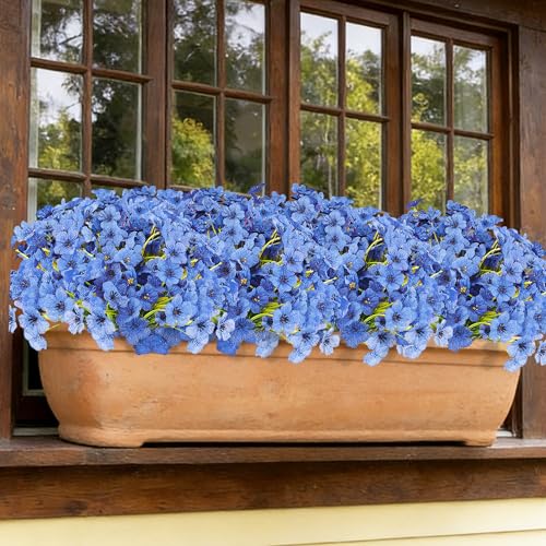 Sahoottie 16 Bundles Artificial Flowers for Outdoors Fake Blue Flowers Faux Plants for Indoor Outside Garden Porch Window Box Hanging Planters Home Farmhouse