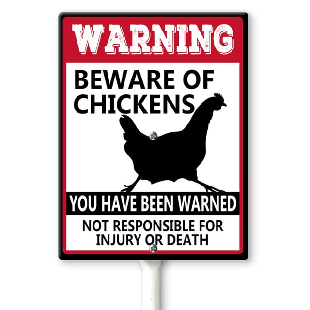 Horienteeon Beware of Chickens Yard Sign with Stakes 17.5×22cm, Sturdy Aluminum Yard Signs Rust Free, Vintage Metal Warning Signs About Chickens Activity Areas for Outdoor Grass Yards Garden