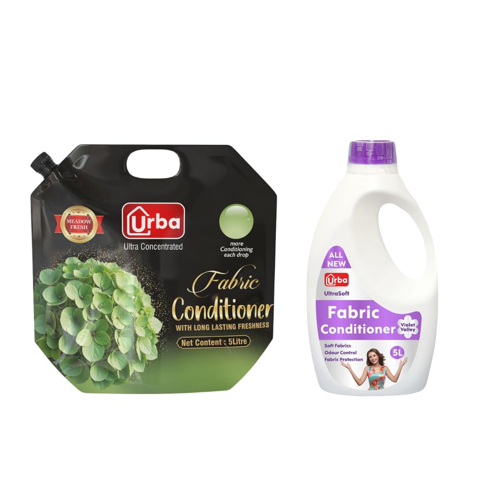 Urba Fabric conditioner 5 litre | Super saving pack | Fabric softener | Fabric stiffener | Long lasing fabric conditioner for clothes (Meadow Fresh (Green) + Violet Valley (Lavender)) (B0CKZ4VM9T) Amazon Price History, Amazon Price Tracker