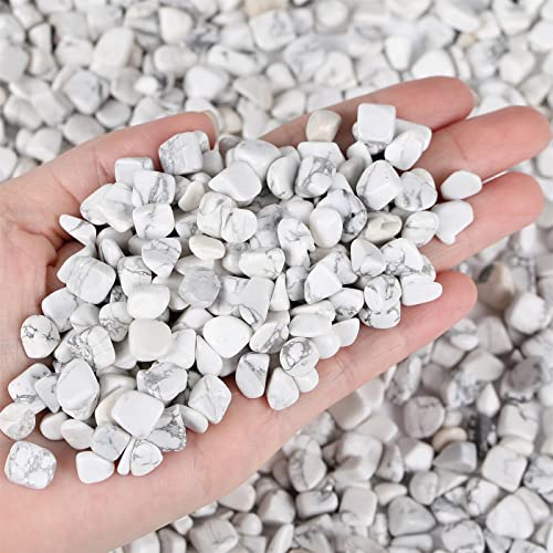 Image of 1lb Howlite Aquarium Gravel Rocks Natural Tumbled Healing Crystal Chips Bulk Gemstones Crushed Stones for Fountain Vase Filler Planters Decorative Fish Tank Potted Reiki Energy Balancing