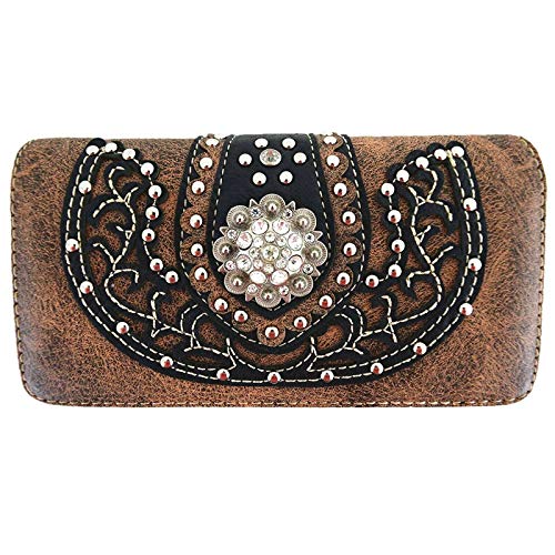 Western Style Rhinestone Studs Floral Berry Concho Studded Purse Country Cowgirl Handbag Women Shoulder Bag Wallet Set Brown3