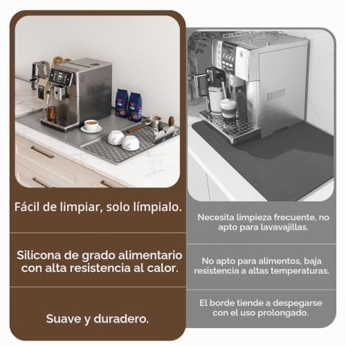 Miniatura 6 de Zicro Alfombrilla De Silicona Para Café Con Bordes Elevados, Fácil De Limpiar, Ideal Para Colocar Debajo De La Máquina De Café Gray, 60 X 40 Cm