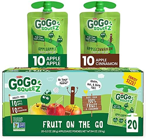 Gogo Squeez Fruit On The Go Variety Pack, Apple Apple And Apple Cinnamon, 3.2 Oz Pouches, 20 Ct