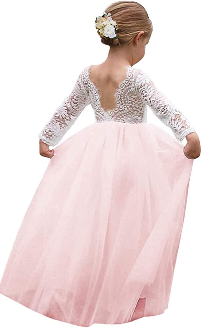Girl Toddler Full-Length Straight Tulle Tutu Lace Back Party Flower Girl Dress