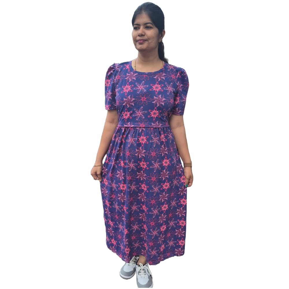 Zipless Maternity & Feeding Loungewear for Moms| Feeding Maxi | Feeding Gown | Pre & Post Maternity Wear | Puff Sleeve, Back Rope & Pocket (Pull Up Type,Ankle Length)-image-34