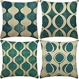 Funda Cojin Crema Paquete de 4 65x65cm geometría Cojines para Sofa Fundas de Cojín Cuadradas Fundas de cojín de Lino con de dos Caras Estampado para Sofá, Estar, Dormitorio, Festival Regalo XW-369