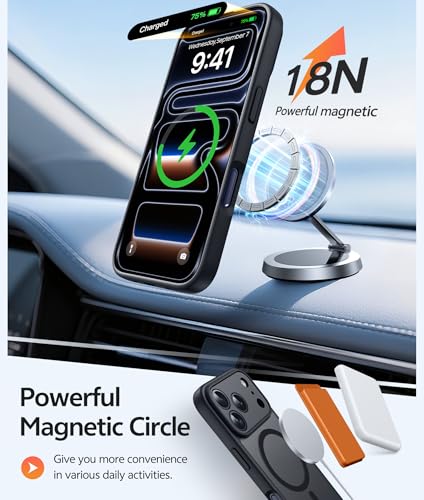 Image of FNTCASE for iPhone 17 Pro Case: [Compatible with Magsafe] Translucent Matte Cases with [Full Camera Protection] [Screen Protector] Military Grade Shockproof Protective Phone Cover - Black Circle