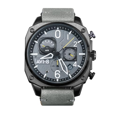 Image of AVI-8 Men's 45mm Hawker Hunter Retrograde Chronograph Watch with Leather Strap AV-4052