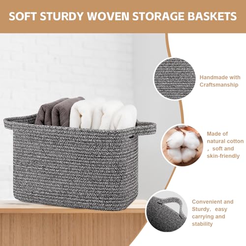 Image of OIAHOMY Storage Basket, Woven Baskets for Storage, Cotton Rope Basket for toys,Towel Baskets for Bathroom - Pack of 3, Black