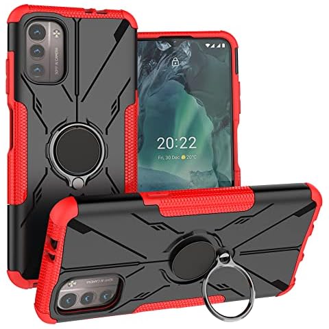 LiuShan Compatible with Nokia G11 /G21 case,Military Grade Heavy Duty Armor Shockproof Protection Phone Cover with rotate hand Ring Kickstand for Nokia G11 /G21 Smartphone,Red Cover