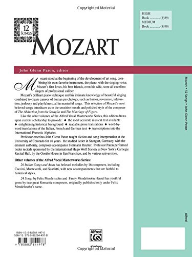 Mozart -- 12 Songs: High Voice - Image 2