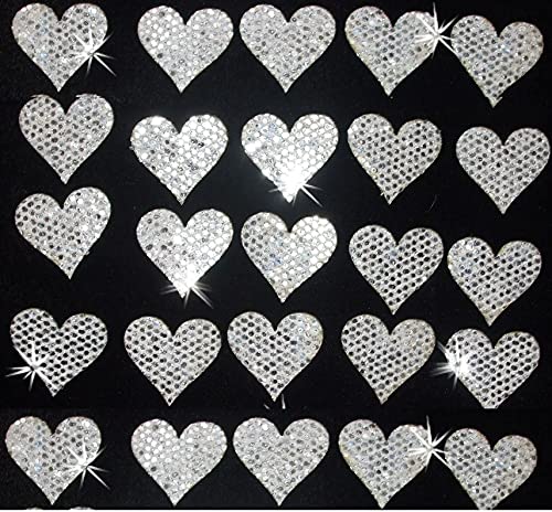 2 Packs = 48 Fabric Sequin 20mm Hearts Iron-On, Silver