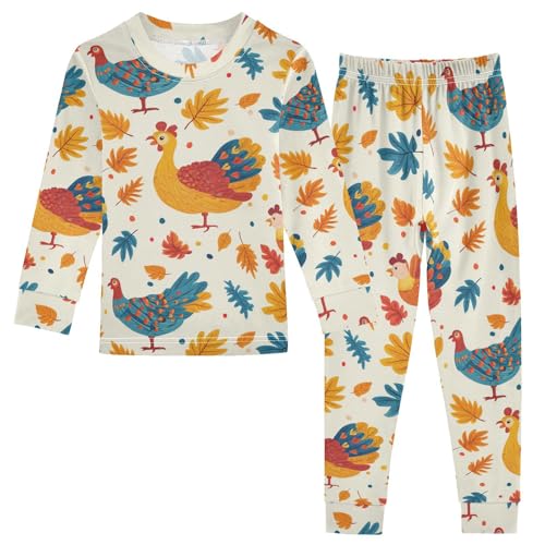 Pajama Sets Long Sleeve Autumn Leaves and Turkey Soft Comfy Sleepwear 2 Piece PJS 3-8T