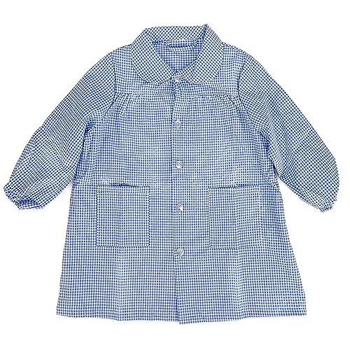 TIENDA EURASIA® Bata Escolar Infantil - Babi Escolar con Botones Estampado a Cuadros - Manga Larga - Disponible en Colores y Medidas Diferentes (T - 4 a 5 Años, Azul)