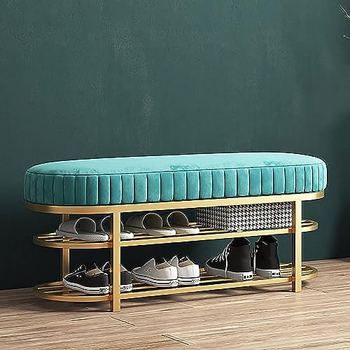 Étagère à chaussures de porche dorée pour sublimer le rangement du couloir familial