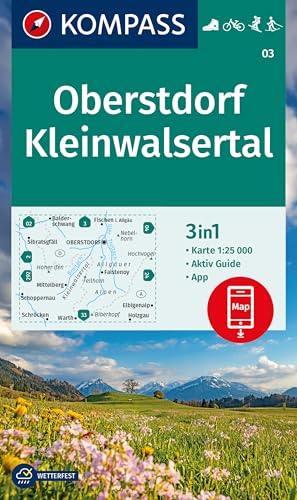 KOMPASS Wanderkarte 03 Oberstdorf, Kleinwalsertal 1:25.000: 3in1 Wanderkarte mit Aktiv Guide inklusive Karte zur offline Verwendung in der KOMPASS-App. Fahrradfahren. Skitouren. Langlaufen.