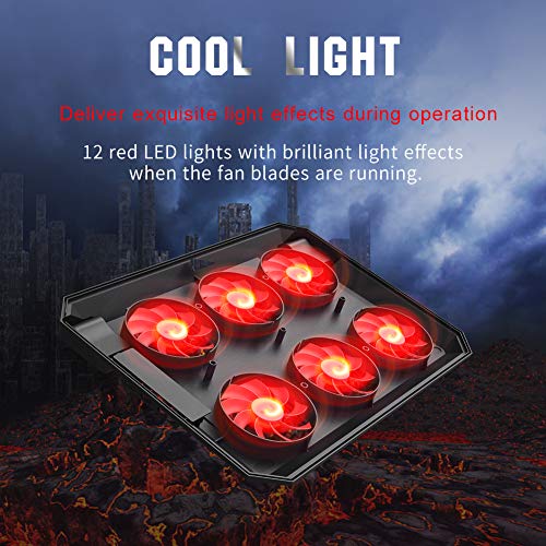 Pccooler Laptop Cooling Pad, Powerful Slim Quiet Laptop Cooler For Gaming Laptop - 6 Red Led Fans - Dual Usb 2.0 Ports - Portable Height Adjustable Laptop Stand, Fits 12-17 Inches #TOP5