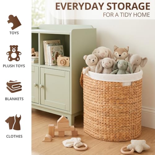 Image of Large Woven Rattan Hamper with Lid, Natural Brown, 16.9 x 13.8 x 20.5 in - Clothes Storage Basket for Laundry Room or Closet