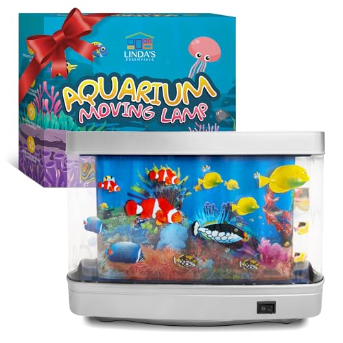 Linda’s Essentials Fake Fish Tank for Kids and Adults, Fake Aquarium Decorative Lamp, Artificial Fish Tank with Moving Fishes, Artificial Aquarium Night Light, Plug in Moving Lamp