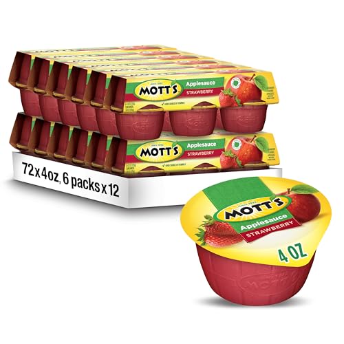 Mott's Strawberry Applesauce, 4 Oz Cups, 72 Count (12 Packs Of 6), No Artificial Flavors, Good Source Of Vitamin C, Nutritious Option For The Whole Family