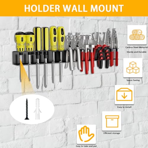2 Stück Werkzeughalter Wand, 40cm Werkzeug Wandhalterung, 14 Löcher Schraubendreher Halterung, Werkzeug Organizer Wand mit Schrauben und Expansionsrohr für Garage, Werkstätten, Werkbänke, Schwarz