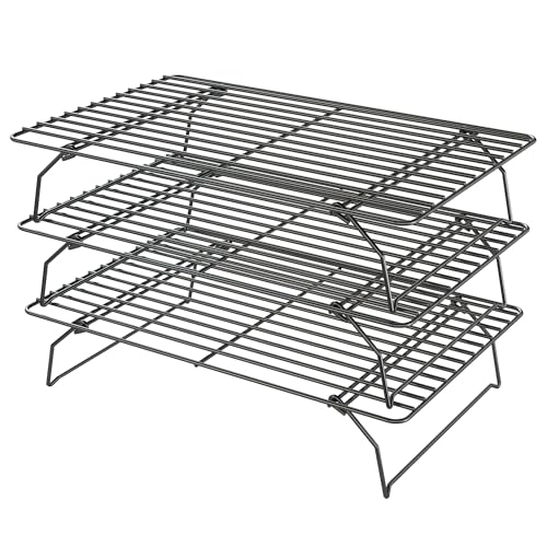 Cooling Racks for Cooking and Baking - 3 Tier Stackable Grid Wire Baking Rack for Oven Cooking, Baking, Grilling, Roasting - Dishwasher Safe Bacon Rack - Black Cooling Racks for Cooking and Baking - 3 Tier Stackable Grid Wire Baking Rack for Oven Cooking, Baking, Grilling, Roasting - Dishwasher Safe Bacon Rack - Black